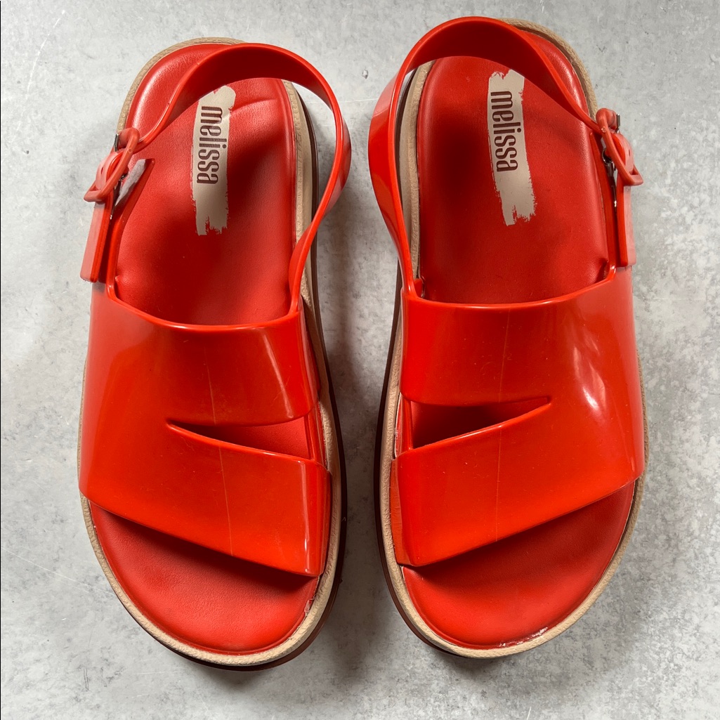 Melissa Womens Carbon Red Sandals Sz 6 Rubber Shoes Back Strap